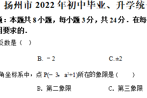 2022年江苏省扬州市中考数学真题（含解析）