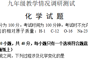 2024年江苏省常州市九年级下学期教学情况调研测试（一模）化学试题（含答案）
