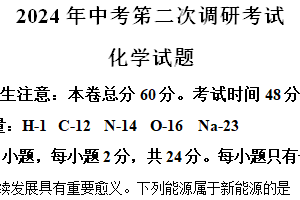 2024年江苏省连云港市中考二模考试化学试题（含解析）