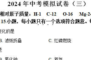 2024年江苏省南京一中明发滨江分校中考三模化学考试卷（含解析）