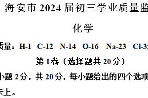 2024年江苏省南通市海安市一模化学试题（含解析）