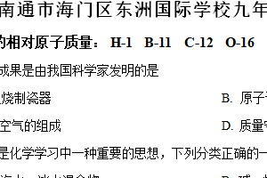 2024年江苏省南通市海门区东洲国际学校中考化学第四次模拟卷（含解析）