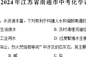 2024年江苏省南通市中考化学试卷（含解析）