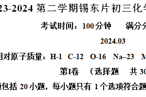 2024年江苏省无锡市锡山区锡东片区中考一模化学试卷（含解析）
