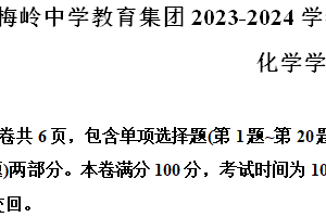 2024年江苏省扬州市梅岭中学教育集团2023-2024学年九年级第一次模拟化学试题（含解析）