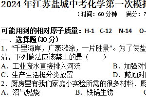 2024年江苏盐城中考化学第一次模拟考试查漏补缺卷（含解析）