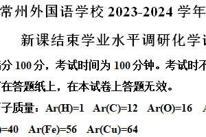 江苏省常州外国语学校2023-2024学年九年级下学期新课结束学业水平调研化学试题（含解析）