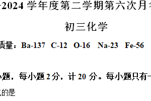 江苏省宿迁市沭阳县市区2023-2024学年九年级下学期3月第六次月考联考化学试题（含解析）