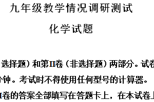 2024年江苏省常州市九年级教学情况调研测试化学试题（含解析）