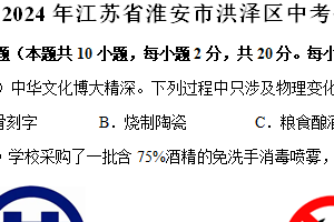 2024年江苏省淮安市洪泽区中考化学一模试卷（含解析）