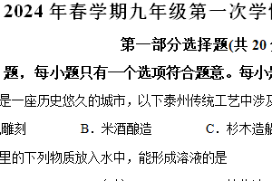 2024年江苏省泰州市姜堰区中考一模化学试卷（含解析）