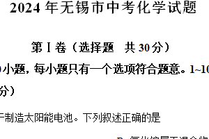 2024年江苏省无锡市中考化学试题（含解析）