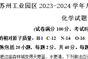 江苏省苏州市工业园区2023-2024学年九年级下学期3月月考化学试题（含解析）
