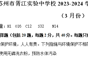 江苏省苏州市胥江实验中学校2023-2024学年九年级下学期3月月考化学试卷(含解析)