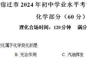江苏省宿迁市2024年初中学业水平考试第一次模拟化学试题（含解析）