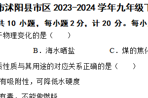 江苏省宿迁市沭阳县市区2023-2024学年九年级下学期化学3月月考联考试题（含解析）