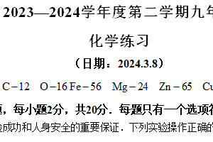 江苏省宿迁市沭阳县沭阳县怀文中学2023-2024学年九年级下学期3月月考化学试题（含答案）