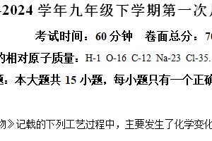 江苏省盐城市亭湖区景山中学2023–2024学年九年级下学期第一次月考化学试题（含解析）