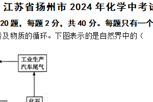 江苏省扬州市2024年化学中考试题（含解析）