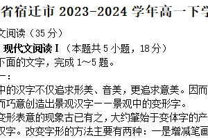 江苏省宿迁市2023-2024学年高一下学期期末调研测试语文试卷（含解析）