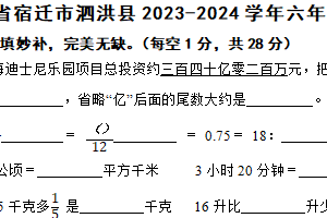 江苏省宿迁市泗洪县2023-2024学年六年级下学期数学期末考试试卷（含解析）