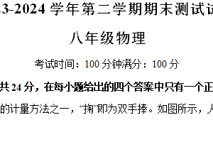 江苏省扬州市仪征市2023-2024学年八年级下学期期末物理试卷（含解析）