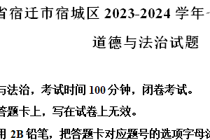 江苏省宿迁市宿城区2023-2024学年七年级下学期期末道德与法治试题（含解析）