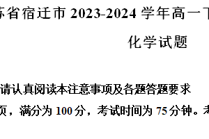 江苏省宿迁市2023-2024学年高一下学期期末调研测试 化学试题（含解析）