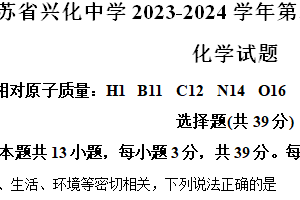 江苏省泰州市兴化中学2023-2024学年高一下学期期末测试 化学试卷（含解析）