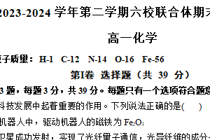 江苏省南京市六校联合体2023-2024学年高一下学期6月期末考试 化学试卷（含答案）