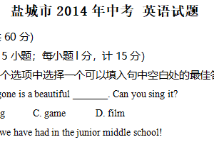 2014年江苏省盐城市中考英语试题（含答案）