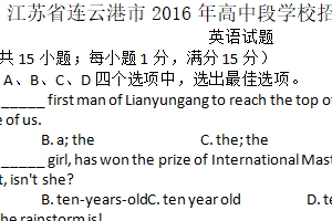 2016年江苏省连云港市中考英语试题（含答案）