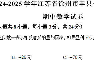 江苏省徐州市丰县2024-2025学年七年级上学期期中考试数学试卷（含解析）