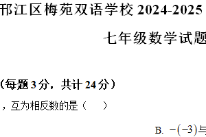 江苏省扬州市邗江区梅苑双语学校2024-2025学年七年级上学期11月期中考试数学试卷（含解析）