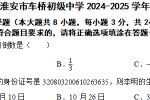 江苏省淮安市车桥初级中学2024-2025学年上学期七年级数学期中调研试题（含答案）