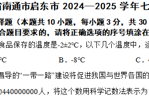 江苏省南通市启东市2024—2025学年七年级上学期11月期中数学试题（含答案）