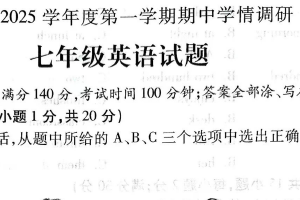 江苏省徐州市丰县2024-2025学年七年级上学期期中考试英语试题（含答案）