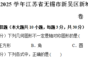 江苏省无锡市新吴区新城集团校2024—2025学年上学期八年级期中数学试卷（含答案）