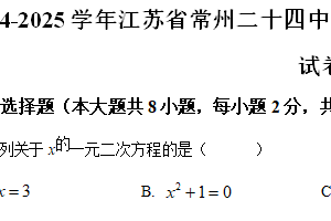 江苏省常州二十四中、实验中学2024—2025学年上学期九年级期中数学试卷（含解析）