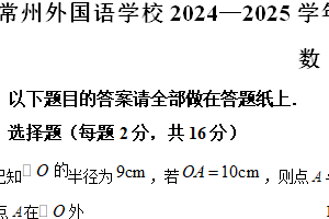 江苏省常州外国语学校2024-2025学年上学期九年级期中质量调研数学试卷（含解析）