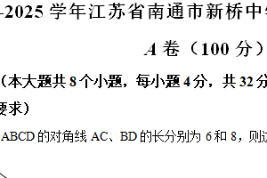 江苏省南通市新桥中学2024-2025学年九年级上学期数学期中测试卷（含解析）