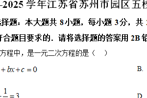 江苏省苏州市园区五校联考2024-2025学年上学期九年级期中数学试卷（含解析）