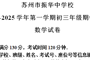 江苏省苏州市振华中学校2024-2025学年九年级上学期数学期中试卷（含解析）
