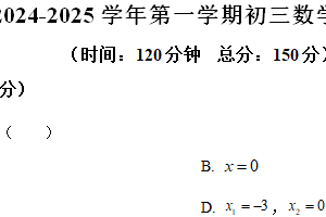江苏省无锡金桥双语实验学校2024-2025学年上学期九年级期中考试数学试题（含解析）