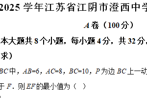 江苏省无锡市江阴市澄西中学2024-2025学年九年级上学期数学期中测试卷（含解析）