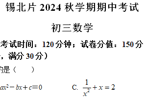 江苏省无锡市锡山区锡北片2024-2025学年九年级上学期11月期中考试数学试卷（含解析）