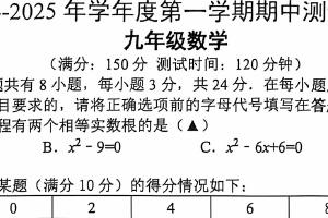 江苏省扬州市宝应县2024-2025学年九年级上学期11月期中数学试题（含答案）