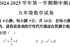 江苏省扬州市翠岗中学2024-2025学年上学期九年级数学期中试卷（含解析）