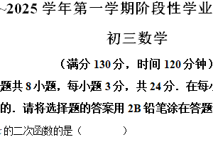 昆山、太仓、常熟、张家港四市2024-2025学年上学期九年级数学期中阳光测评卷（含解析）