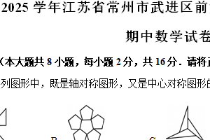 江苏省常州市武进区前黄实验学校学2024-—2025学年上学期九年级期中数学测试卷（含解析）